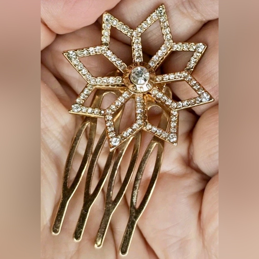 HENRI BENDEL Gold Rhinestone Starburst Celestial Vintage Style Hair Comb